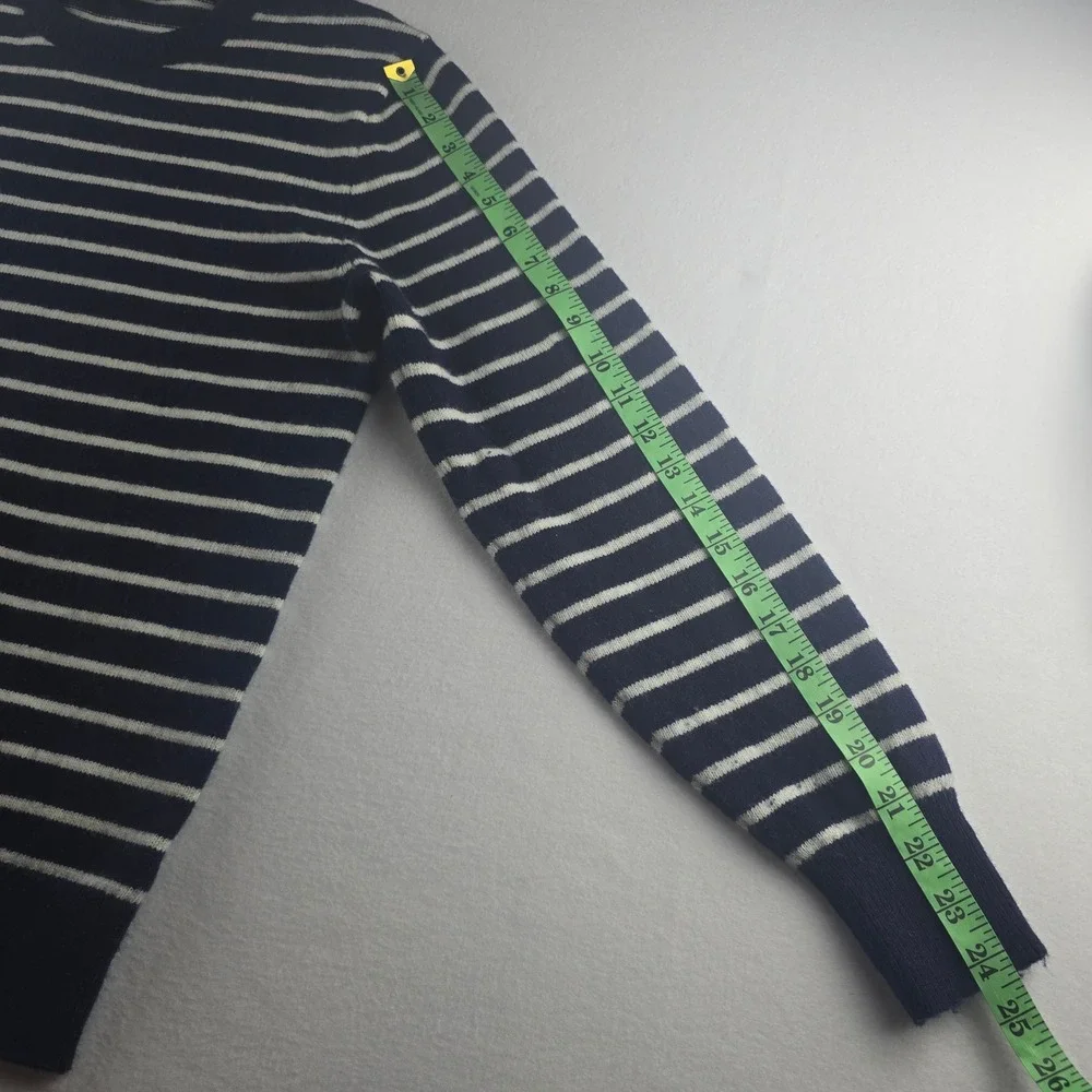 J. Crew Factory Mens Striped Wool Blend Sweater Crew Neck Navy Blue White Medium